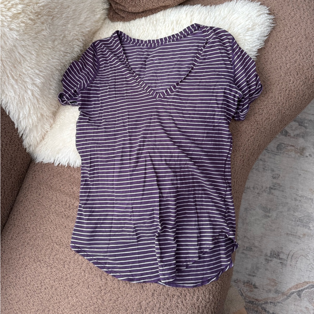 Lululemon Striped V Neck Tee